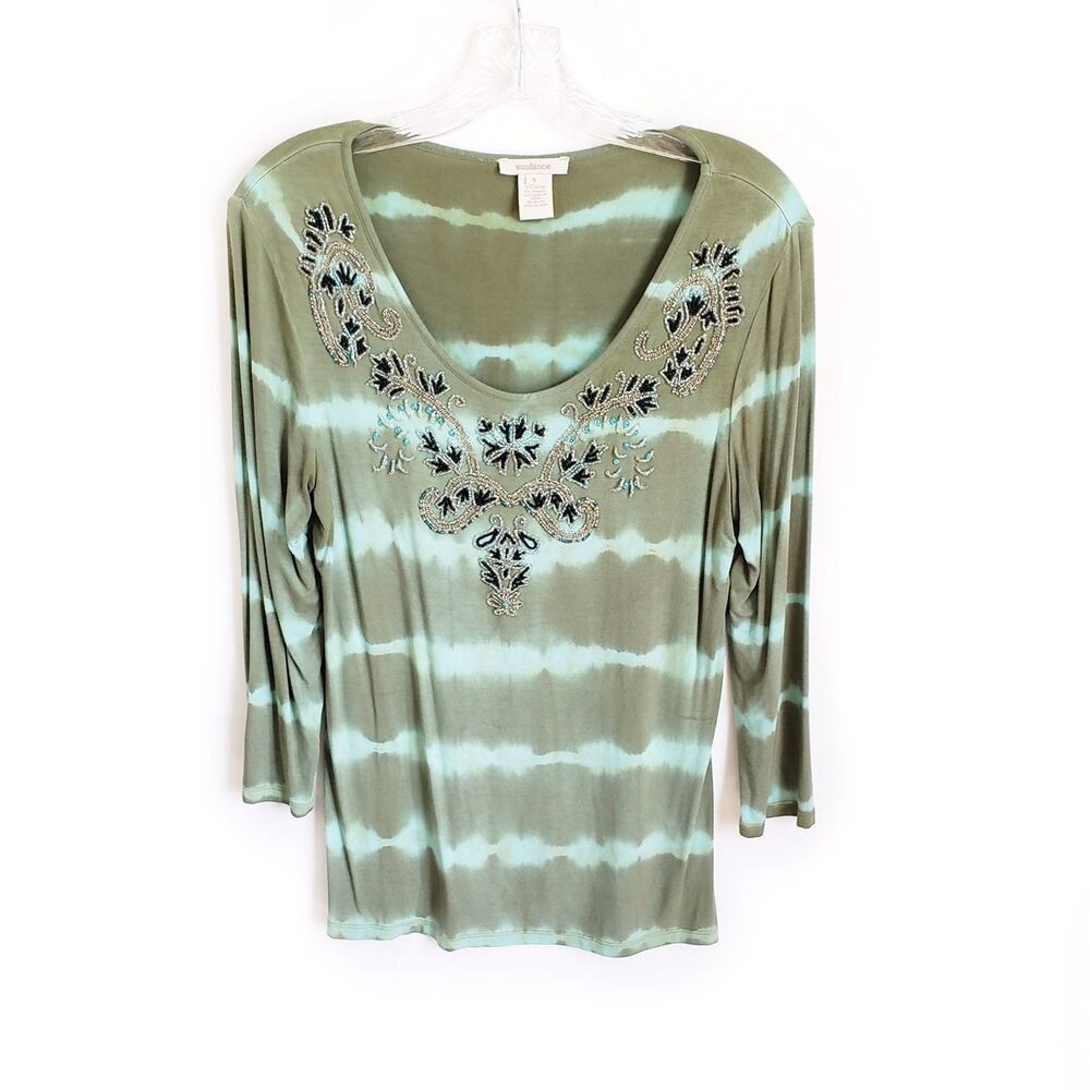Sundance Green Soft Stretch Tie Dye Beaded T-Shirt